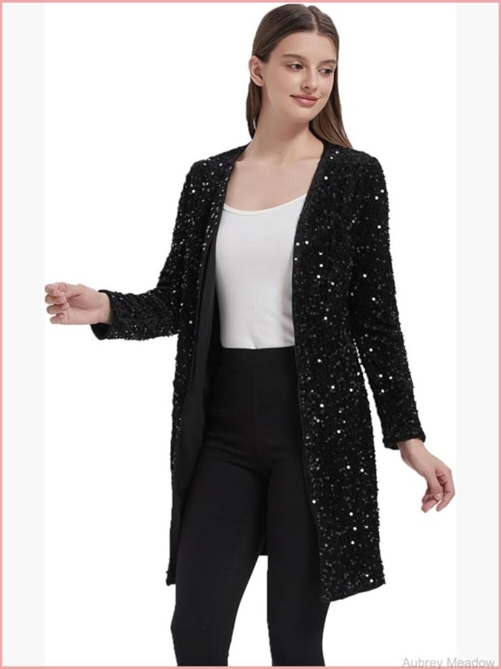 Sparkly Sequin Open Front Blazer Long Sleeve Glitter Cardigan Coat